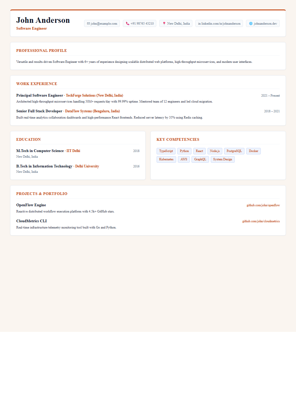 Artisan resume template preview