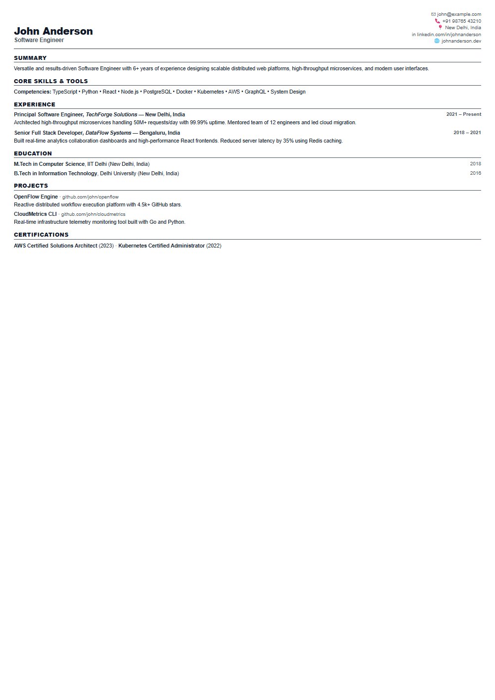 ATS Compact resume template preview