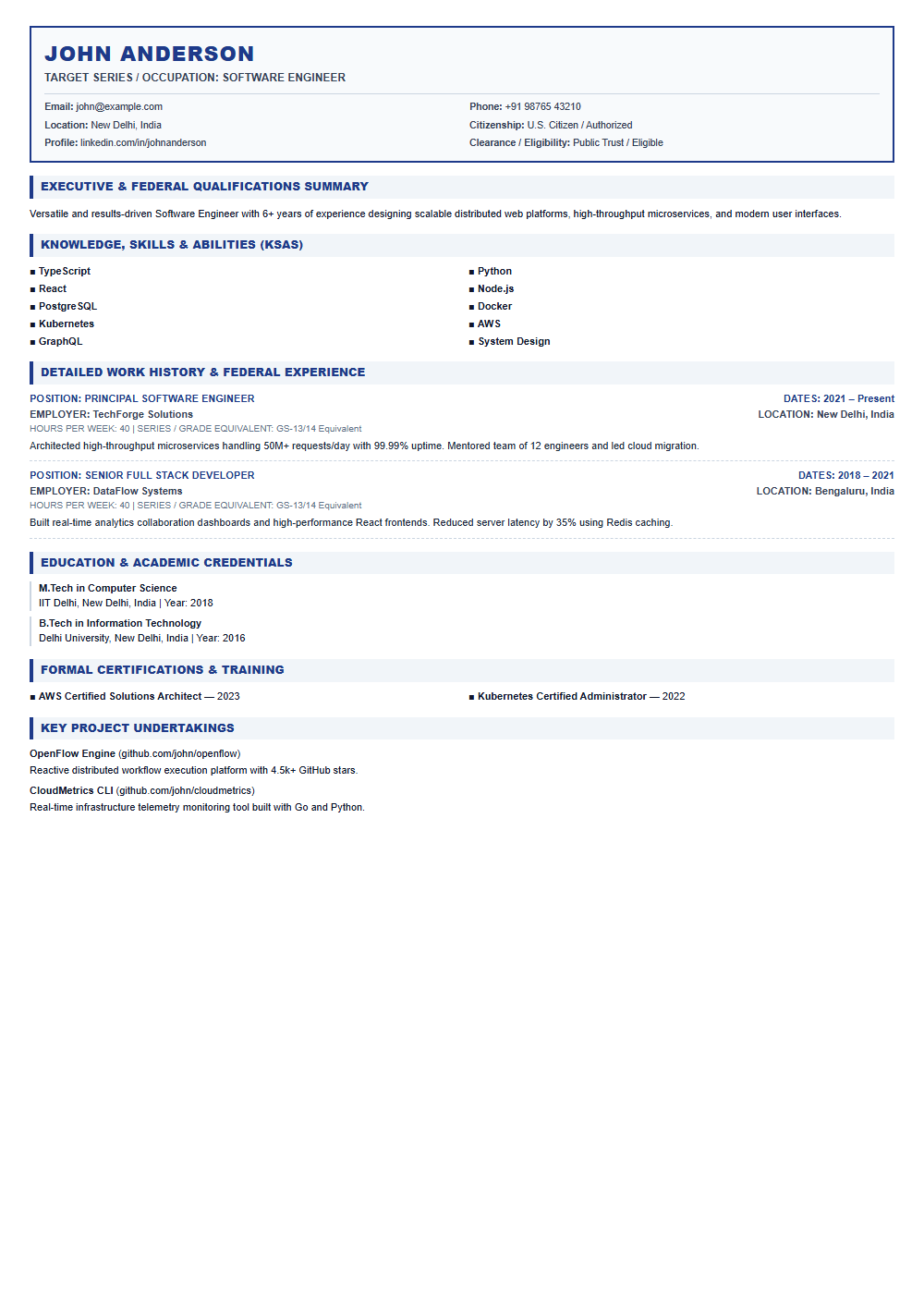 ATS Federal resume template preview