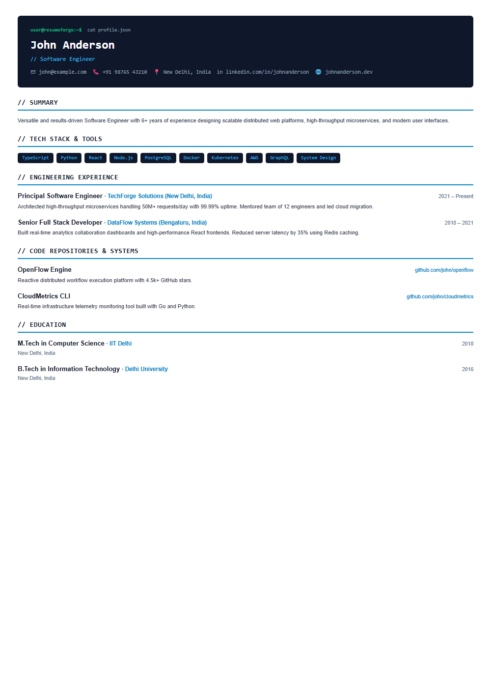 DevStack resume template preview