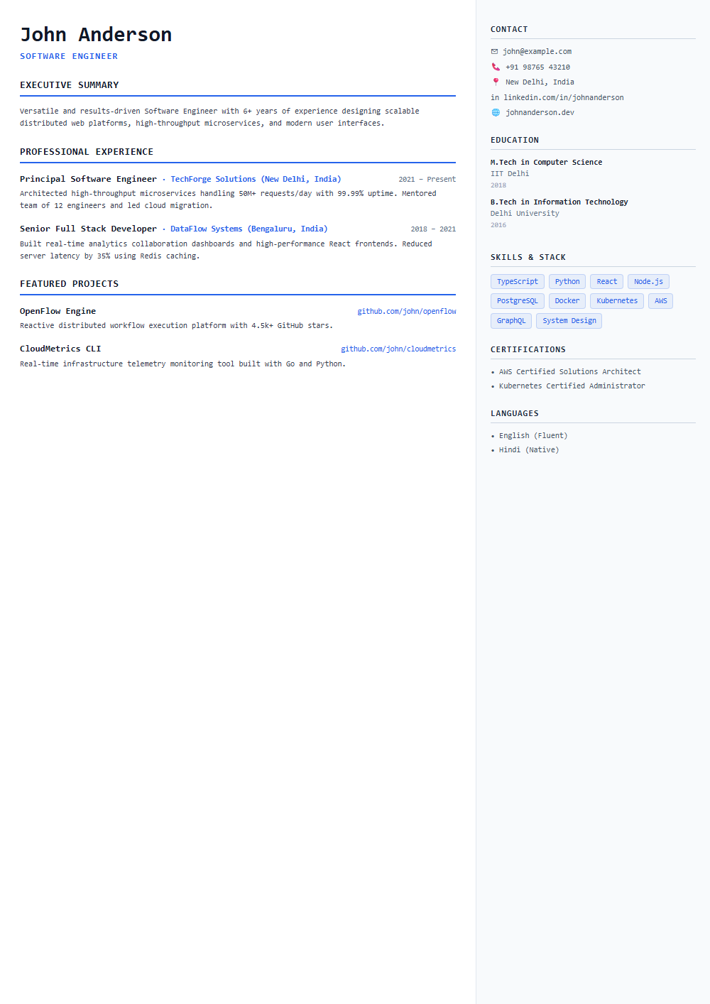 Matrix resume template preview