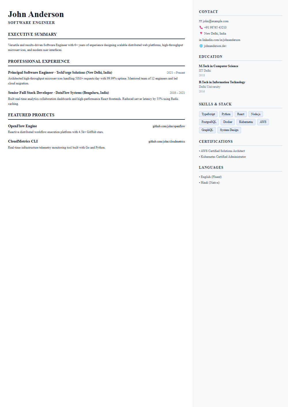 Metropolitan resume template preview