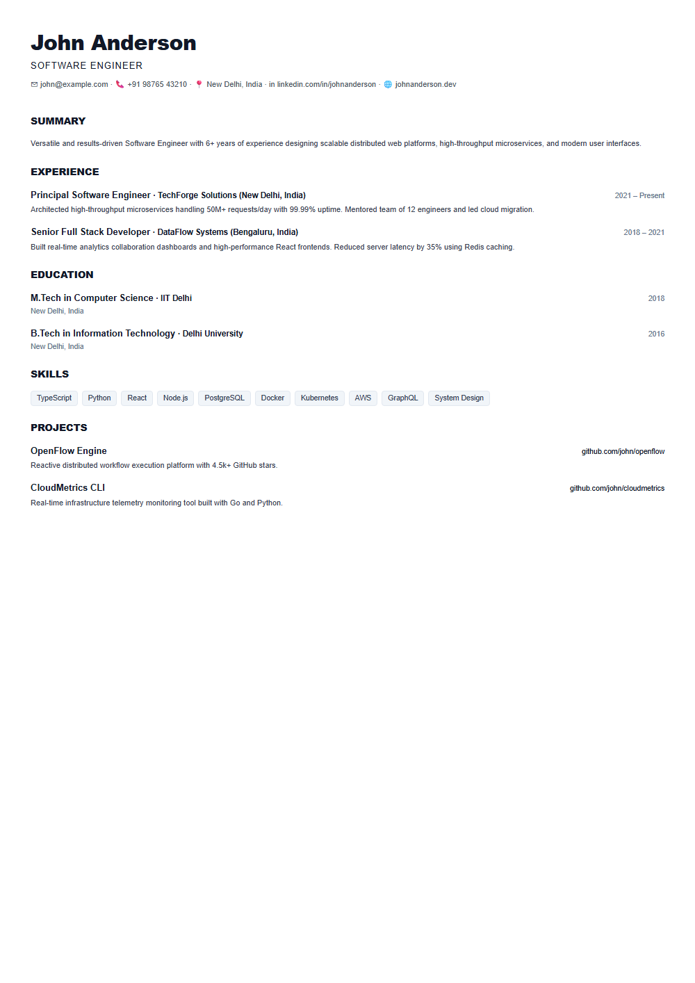 Minimal resume template preview