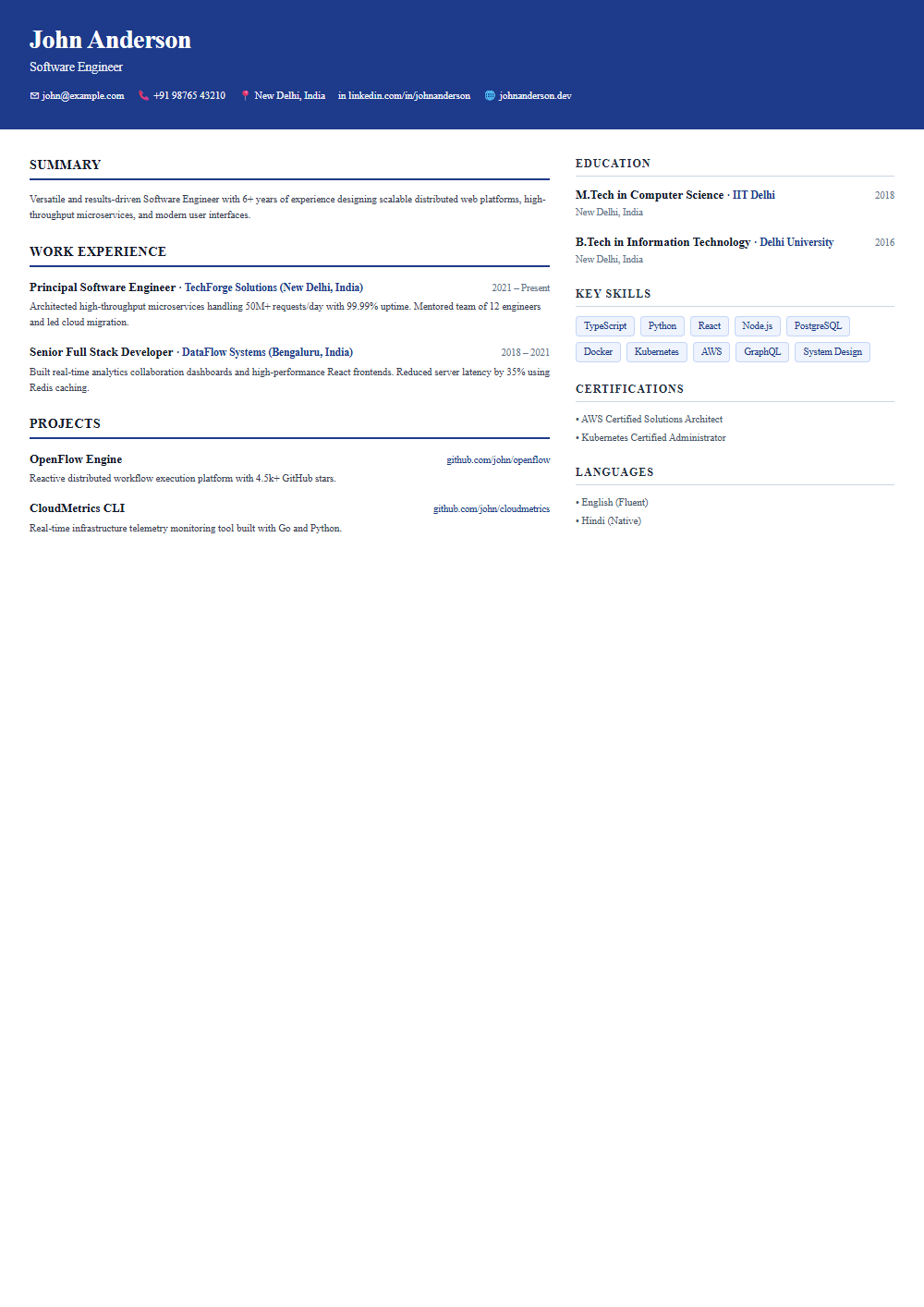 Monarch resume template preview