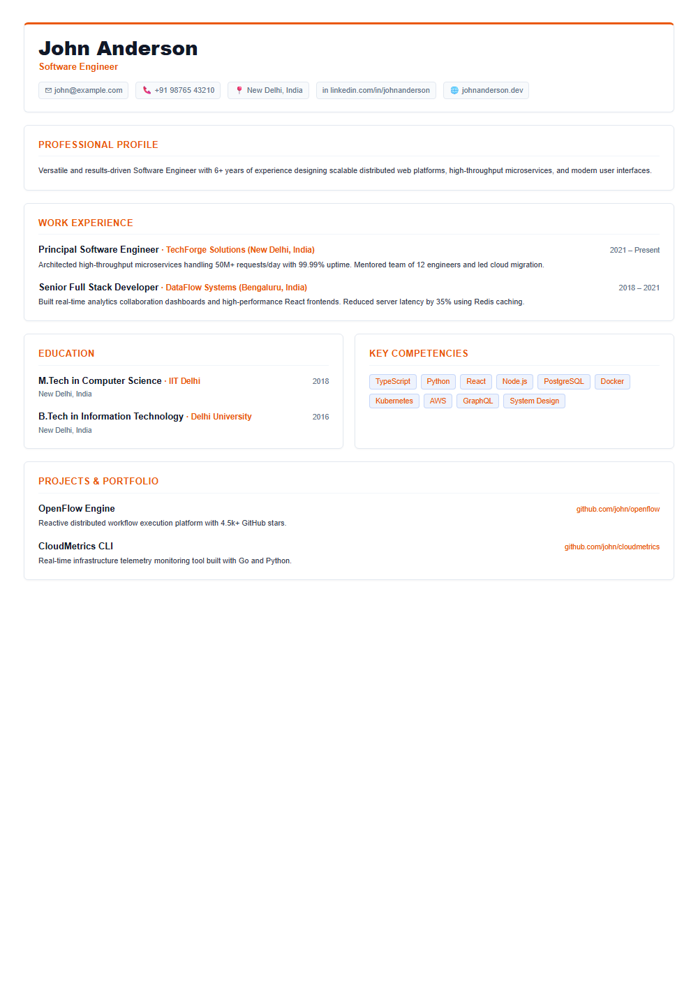 Portfolio resume template preview