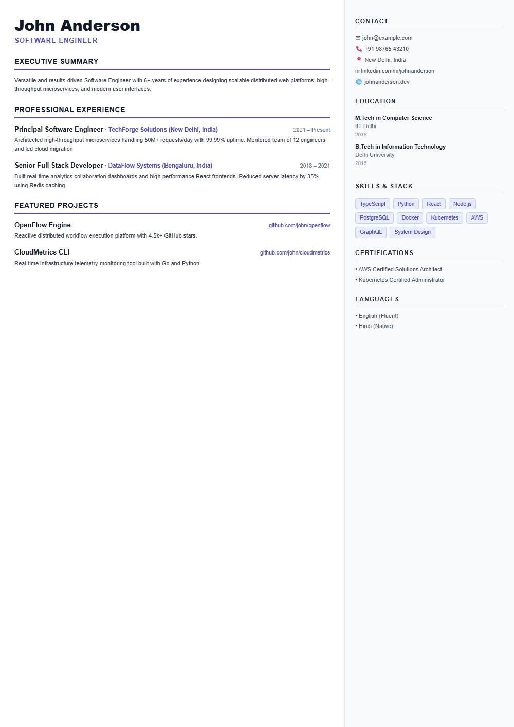 Prism resume template preview