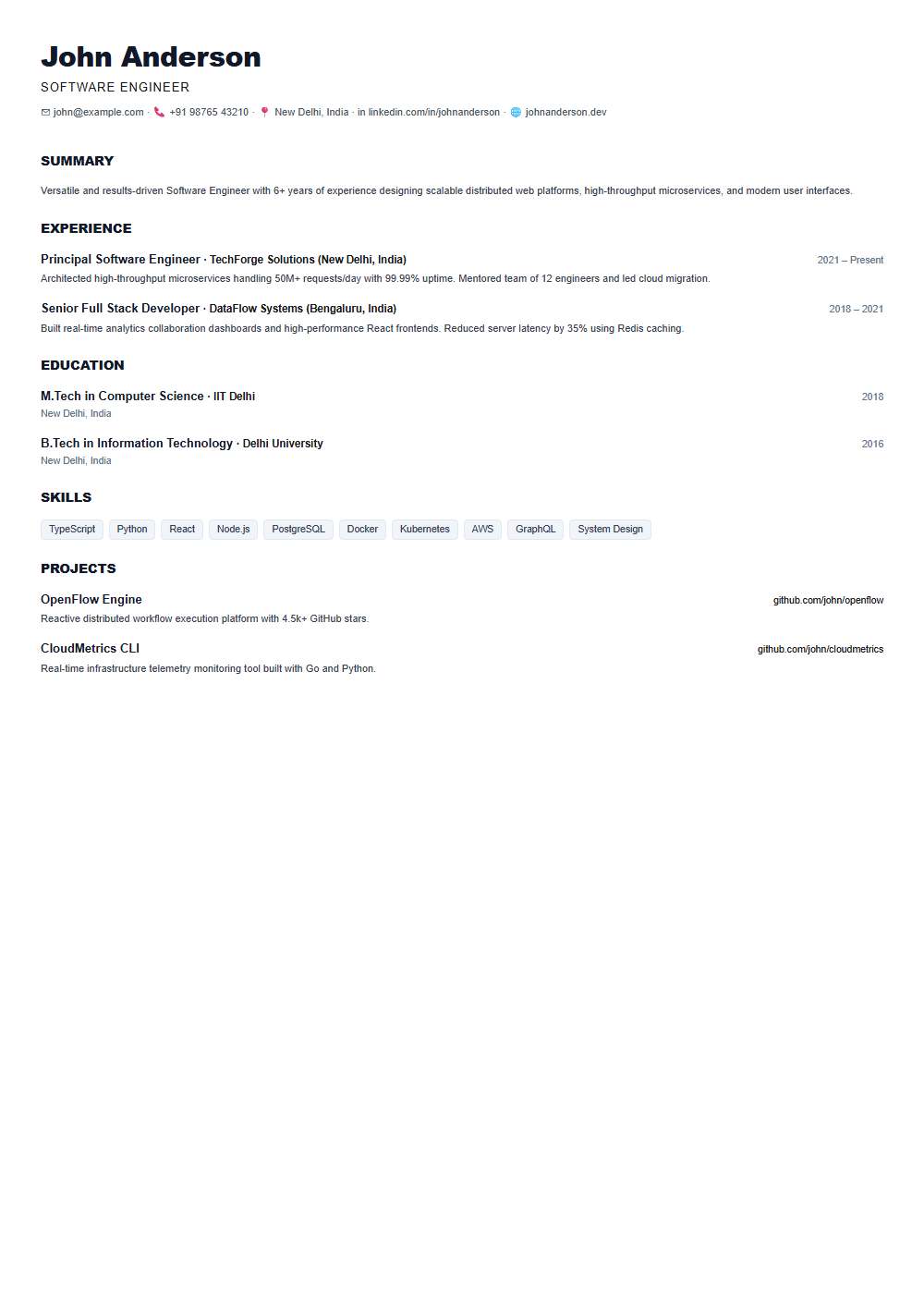 Pure resume template preview