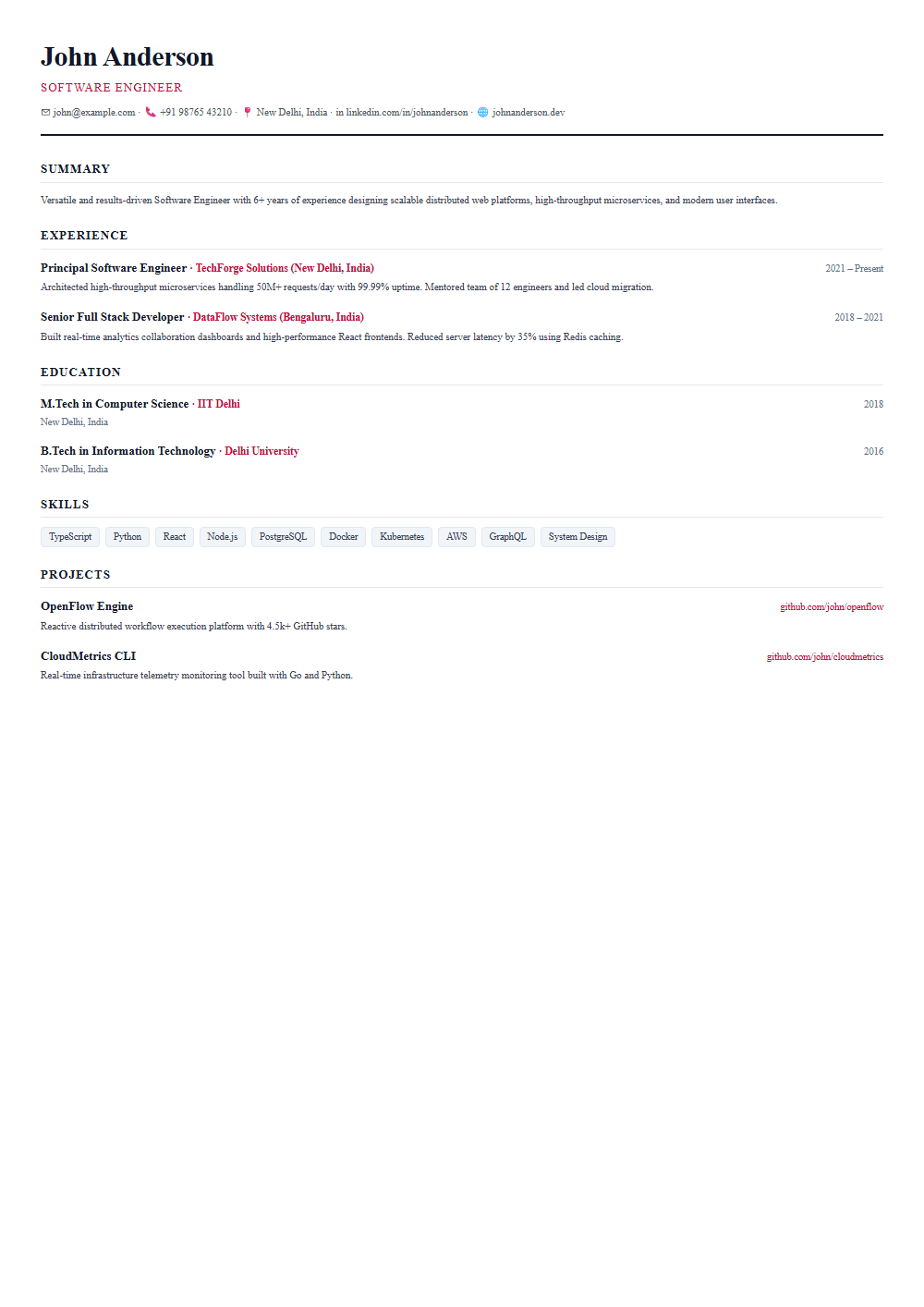 Studio resume template preview