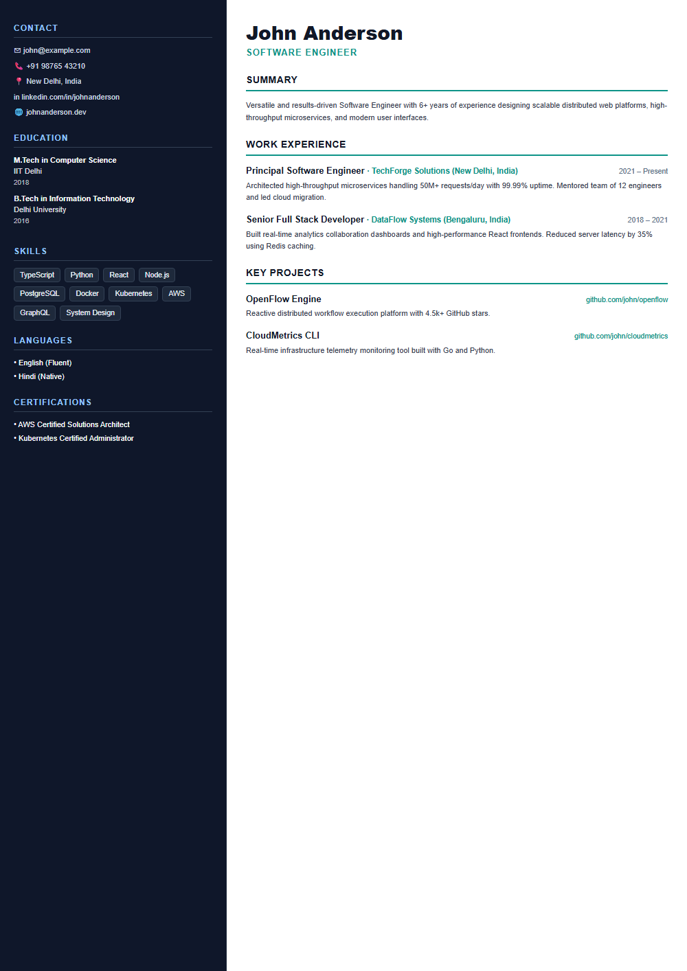 SysAdmin resume template preview