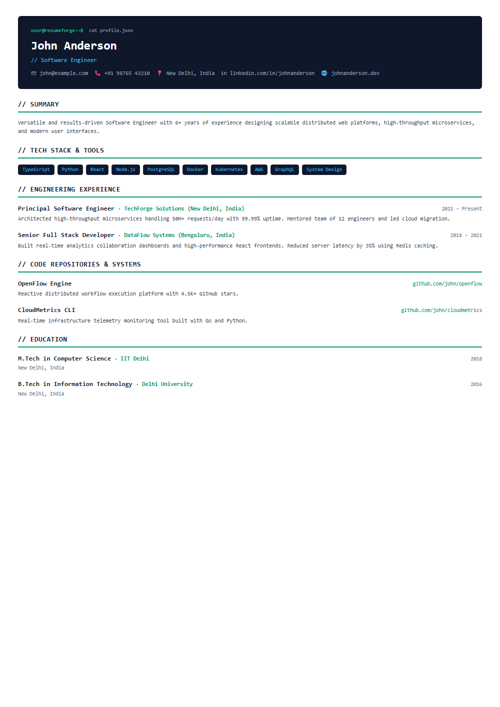 Terminal resume template preview