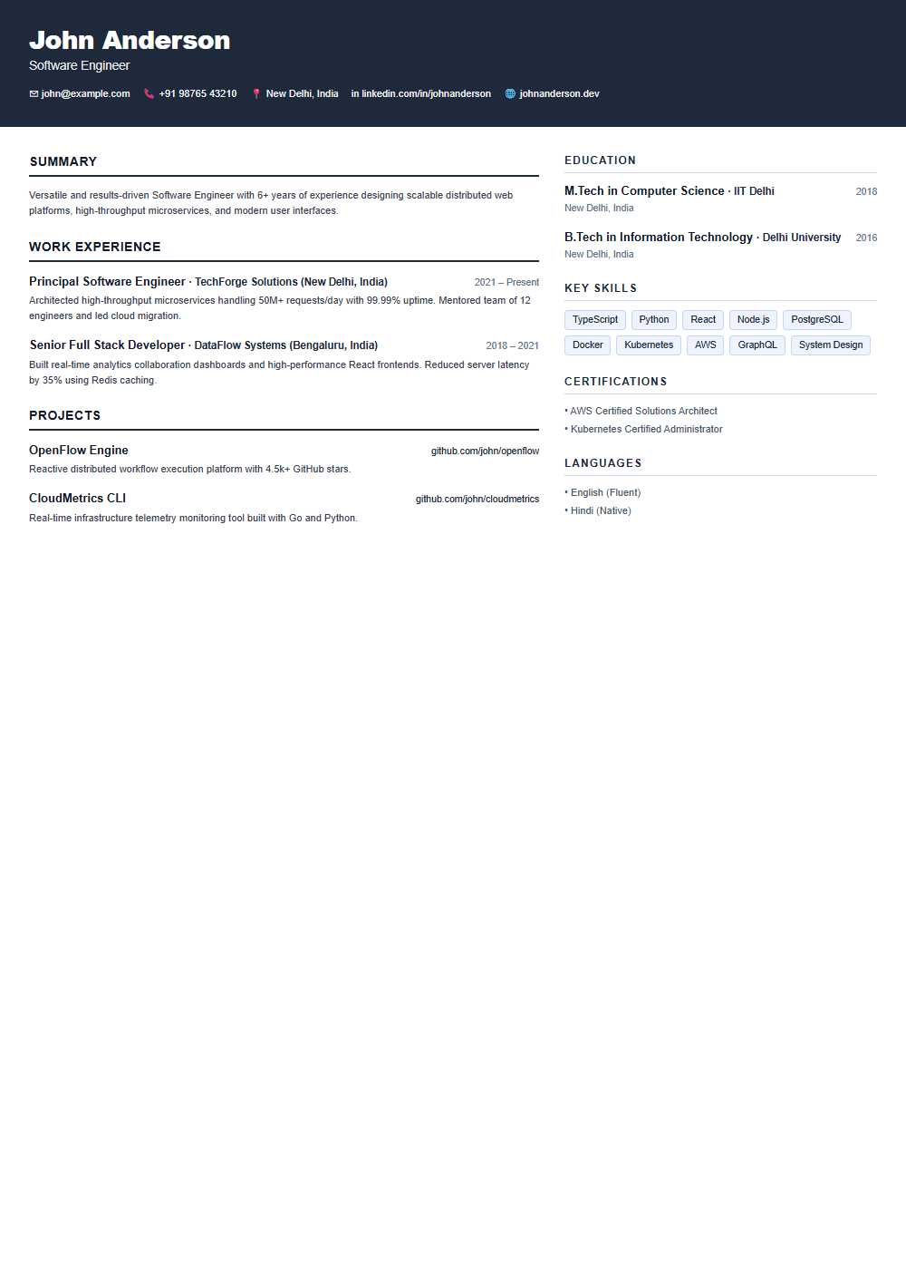 Vanguard resume template preview