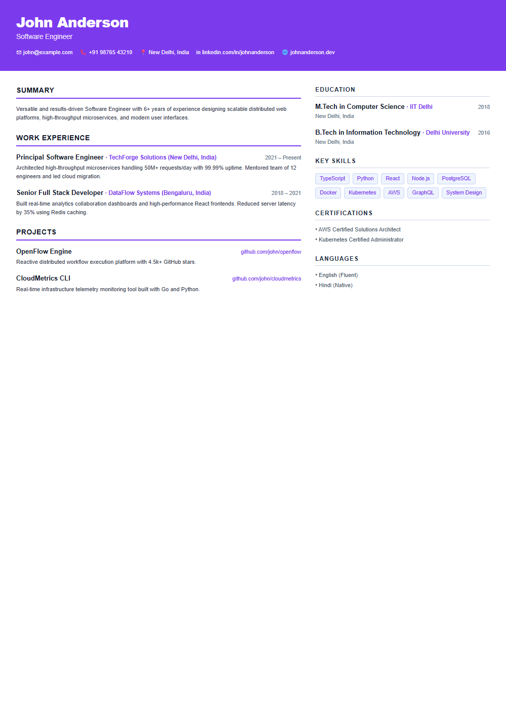 Vivid resume template preview