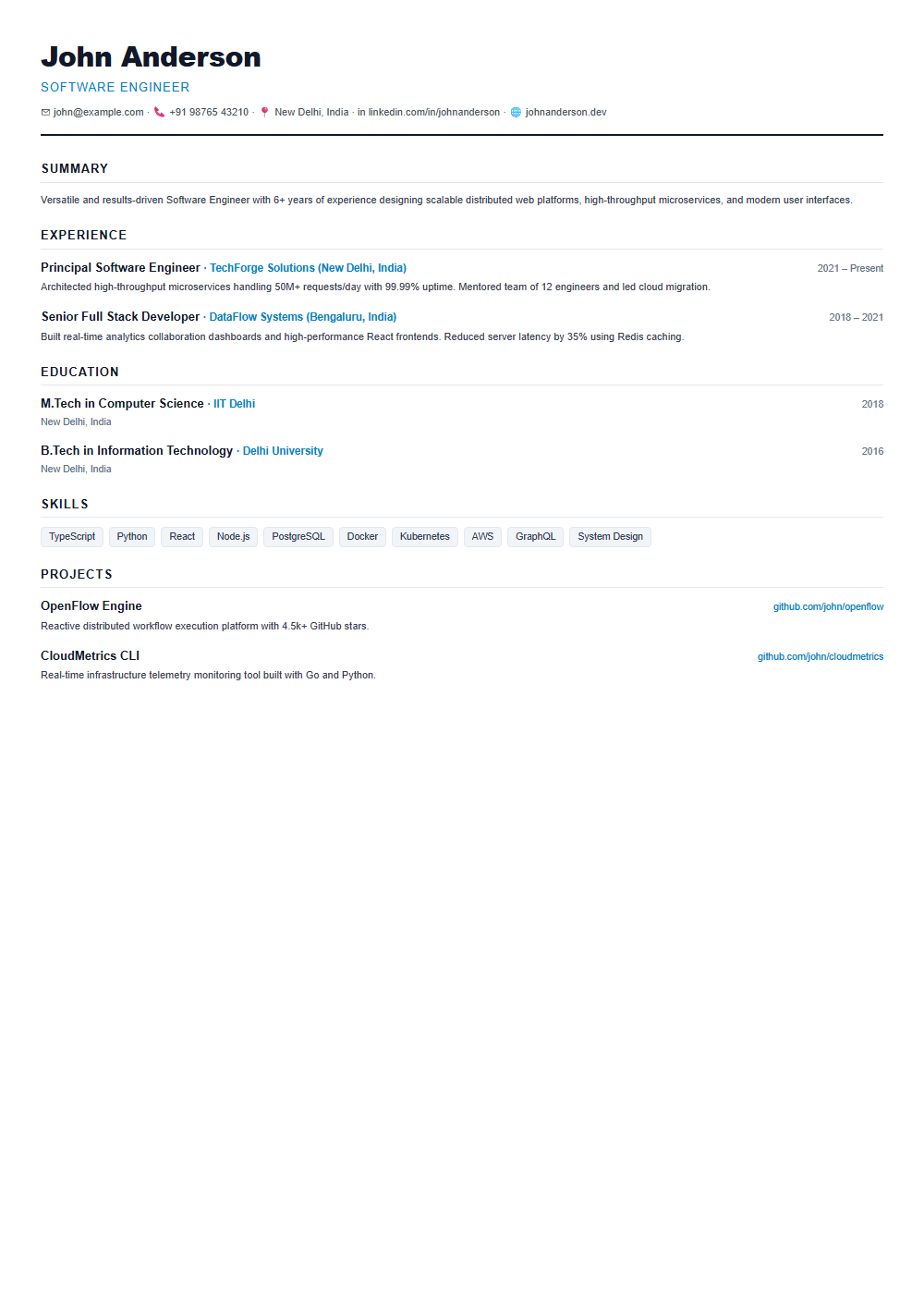 Zenith resume template preview